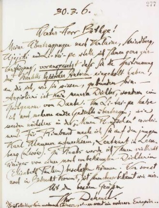 Brief an Hans Bethge