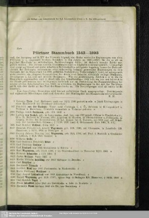 Berichtigende und ergänzende Mitteilungen zum Pförtner Stammbuch 1543 - 1893