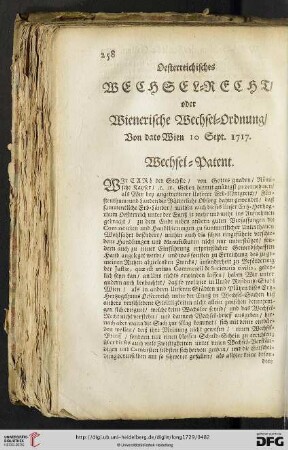 Oesterreichisches Wechsel=Recht oder Wienerische Wechsel=Ordnung