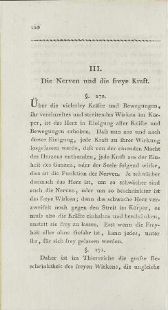 III. Die Nerven und die freye Kraft