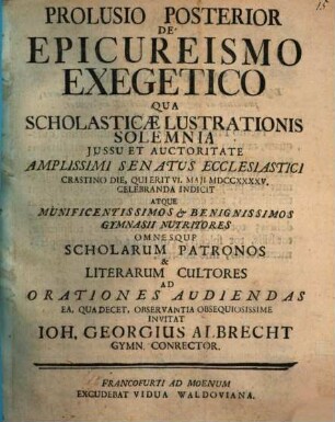 Prolusio Posterior De Epicureismo Exegetico