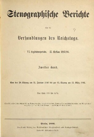 Verhandlungen des Reichstages. Stenographische Berichte. 87. 1885/86