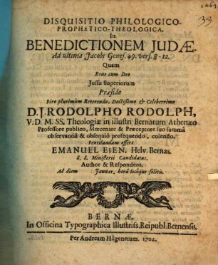Disquisitio philol. proph. theol. in benedictionem Iudae