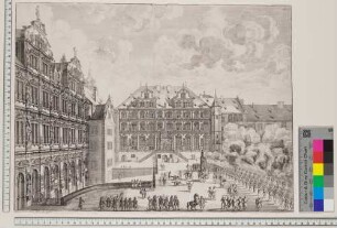 Heidelberg, Schlosshof von Westen gesehen mit Blick auf den Ottheinrichsbau