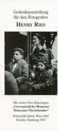 Einladung zur Eröffnung der Gedenkausstellung für Henry Ries in Berlin - Nachlass