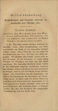Dritte Abtheilung. Beobachtungen und Versuche währen des Ausbruchs vom Oktober 1822.