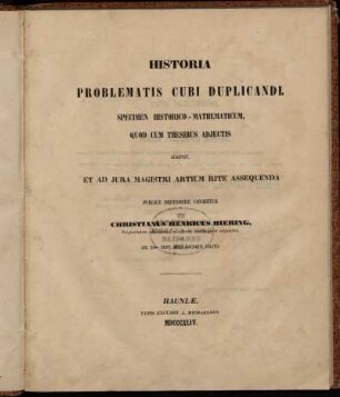 Historia problematis cubi duplicandi : specimen historico-mathematicum