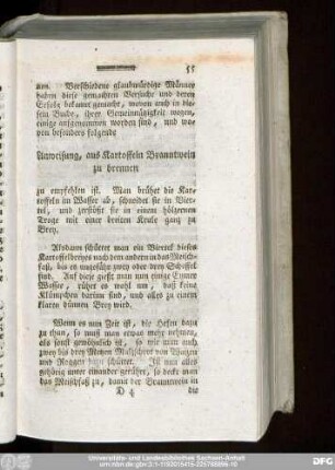 Anweisung, aus Kartoffeln Branntwein zu brennen.