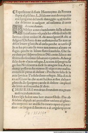 Expositione sopra el psalmo .L. 'Miserere mei deus' : 1498.05