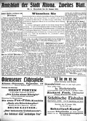 Nummer 4. Zweites Blatt. : Sonnabend, den 26. Januar 1924