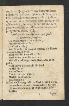 Catalogus praecipuorum authorum qui de Rosmarino scripserunt.