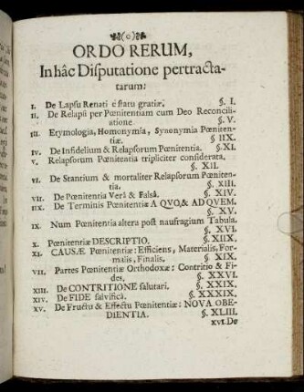 Ordo Rerum, In hac Disputatione pertractatarum.