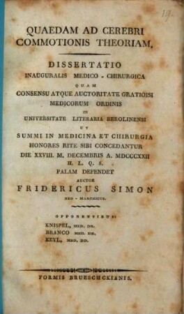 Quaedam ad cerebri commotionis theoriam : diss. inaug. med. chir.