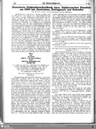 Illustrierte Originalbeschreibung einer Süddeutschen Standuhr um 1640 mit Gewichten, Schlagwerk und Kalender