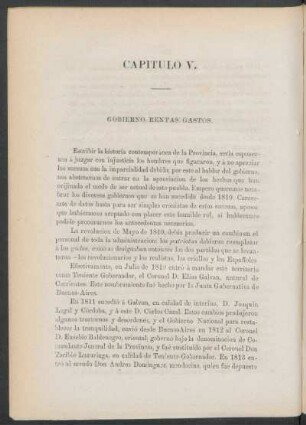Capítulo V. - Gobierno. - Rentas. - Gastos.