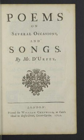 Poems on Several Occasions, and Songs.