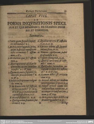 Caput VIII. De Forma Inquisitionis Specialis Et Ejus Membrum I. De Examine Ipsius Rei Et Connexis