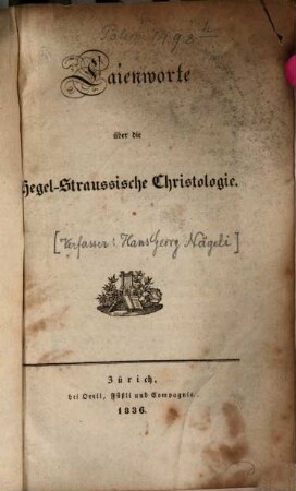 Laienworte über die Hegel-Straußische Christologie