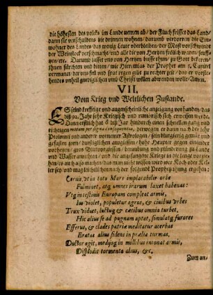 VII. Vom Krieg und Weltlichen Zustande.