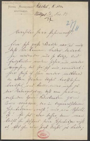 Brief an Ludwig Strecker  an B. Schott's Söhne : 26.11.1903