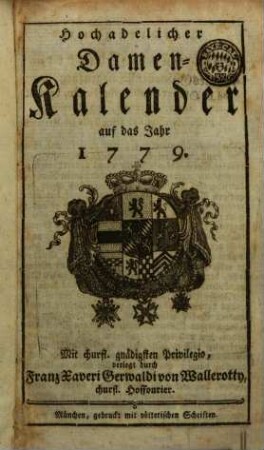 Hochadelicher Damen-Kalender. 1779