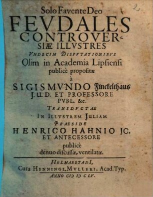 Fevdales Controversiae Illvstres