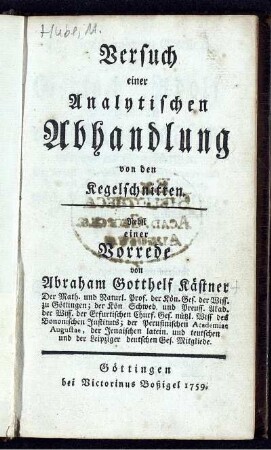 Versuch einer Analytischen Abhandlung von den Kegelschnitten