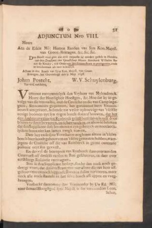 Adjunctum Nro VIII. Meurs Aen de Edele Mô: ...