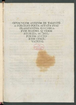 Opuscvlvm Avreum De Talento||