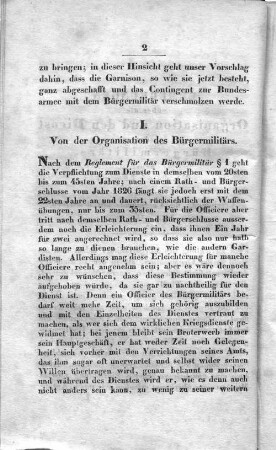 I. Von der Organisation des Bürgermilitärs.