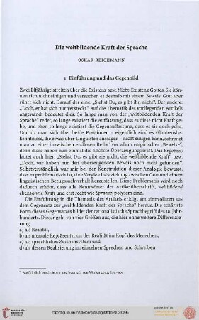 Oskar Reichmann: Die weltbildende Kraft der Sprache