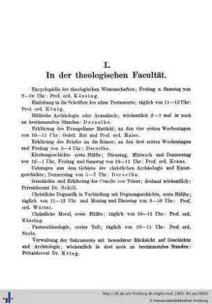 I. In der theologischen Facultät.