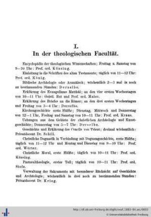 I. In der theologischen Facultät.