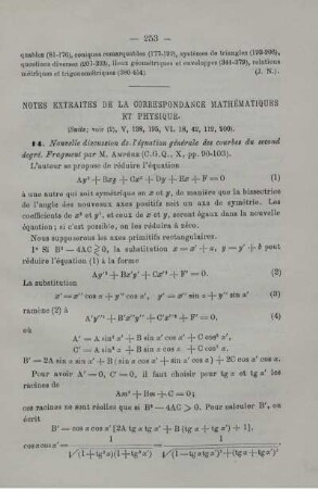 Notes extraites de la correspondance mathématiques et physique.