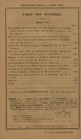 Table des matières. Juin 1879.