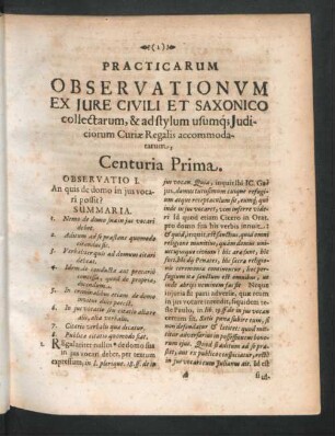 Centuria Prima. Observatio I. - X.