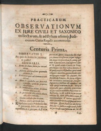 Centuria Prima. Observatio I. - X.