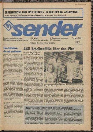 Betriebszeitung 'WF-Sender', Nr.45/1976 (1. Dezemberausgabe 1976)
