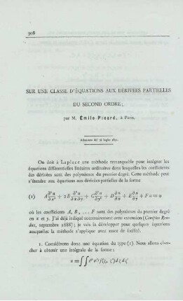 Sur une classe d´équations aux dérivées partielles du second ordre.