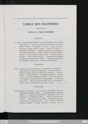 Table Des Matières Contenues Dans Le Tome Sixième