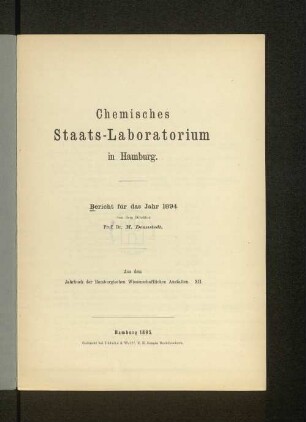 12.1894(1895): Bericht // Chemisches Staatslaboratorium