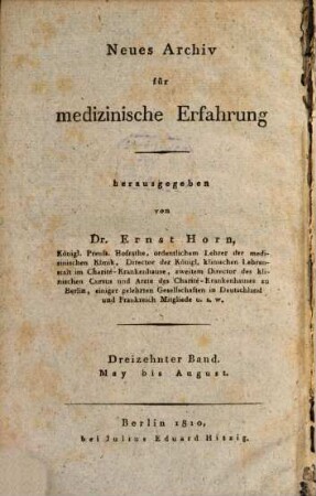 Archiv für praktische Medizin und Klinik. [19]. 1810
