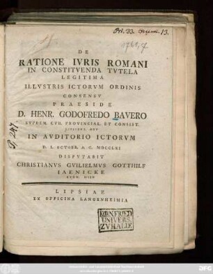 De Ratione Ivris Romani In Constitvenda Tvtela Legitima