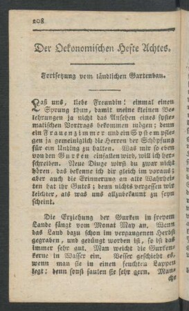 Der Oekonomischen Hefte Achtes. Fortsetzung vom ländlichen Gartenbau