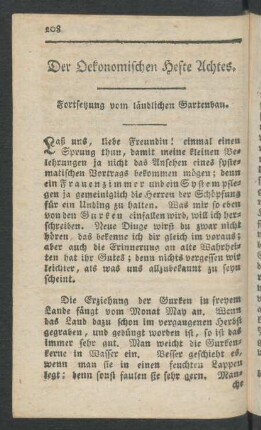Der Oekonomischen Hefte Achtes. Fortsetzung vom ländlichen Gartenbau
