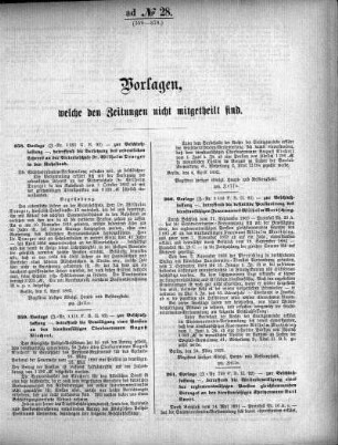 Anlage: ad No.28 (358-378), Vorlagen, welche den Zeitungen nicht mitgeteilt sind