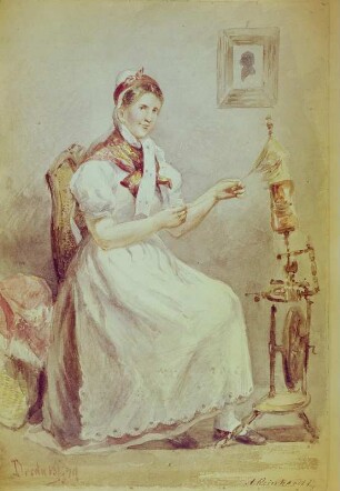 Loschwitzerin in Tracht : Loschwitzerin in Tracht. Aquarell (bezeichnet 1913; A. Reinhardt). Privatbesitz