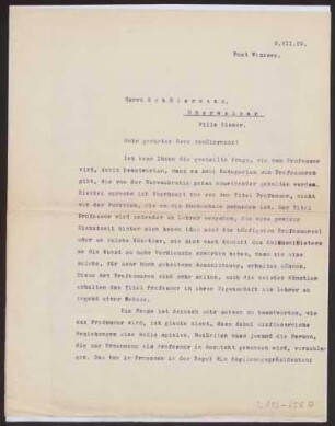 Schreiben an W. Schölermann, Oberweimar, Villa Ziener (Brief)
