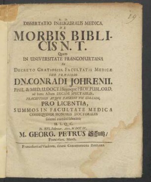 Dissertatio Inauguralis Medica De Morbis Biblicis N.T.