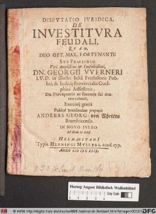 Disputatio Iuridica, De Investitura Feudali